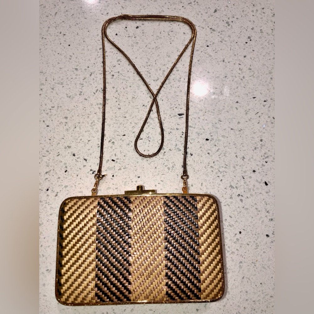 henri bendel After Party leather Woven Evening Clutch with Chain - Picture 4 of 17